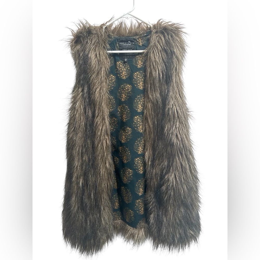 SANCTUARY Women’s Faux Fur Brown Black Long Vest - Size Medium